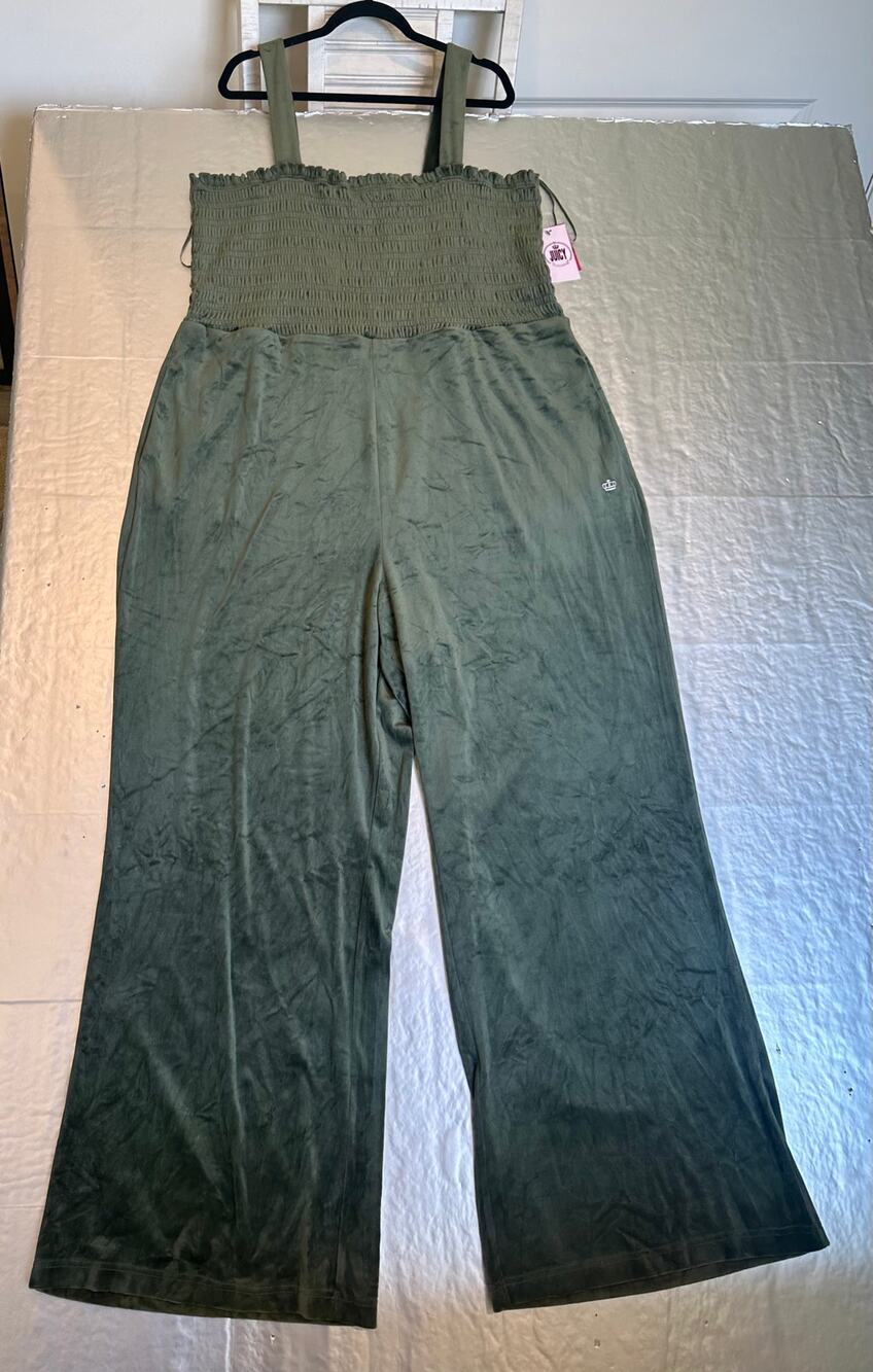 Juicy Couture  3X Olive Green Smocked Wide Leg Jumpsuit Pockets
